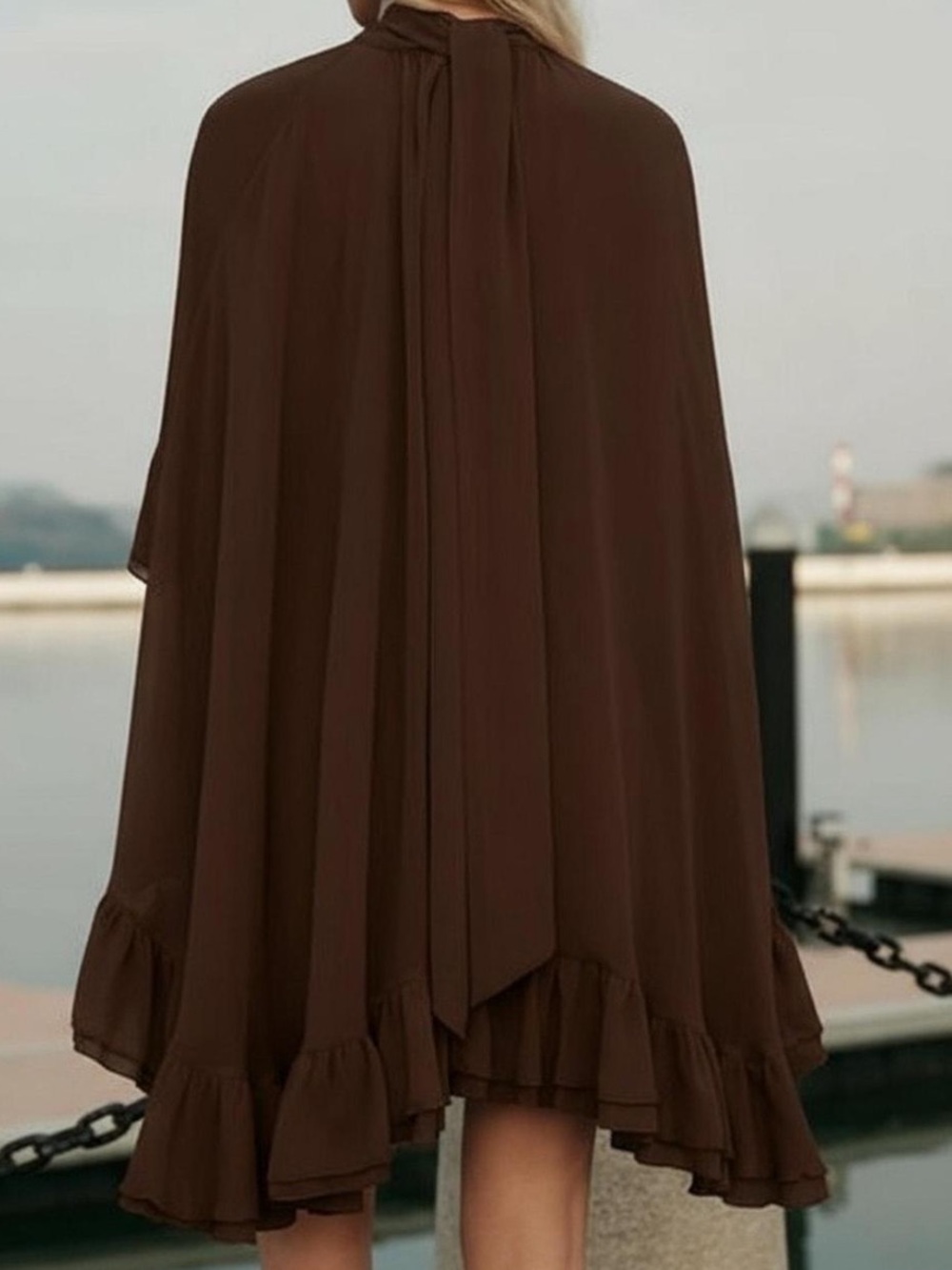 Commense Chocolate Brown Ruffle Mini Dress - Picture 4 of 7
